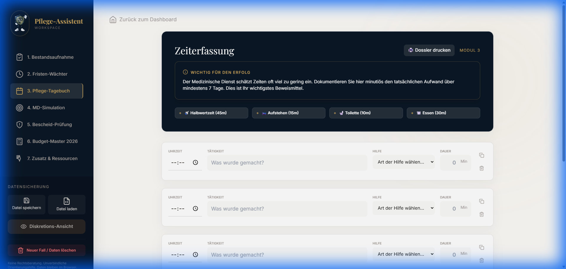 Smartes Pflegetagebuch